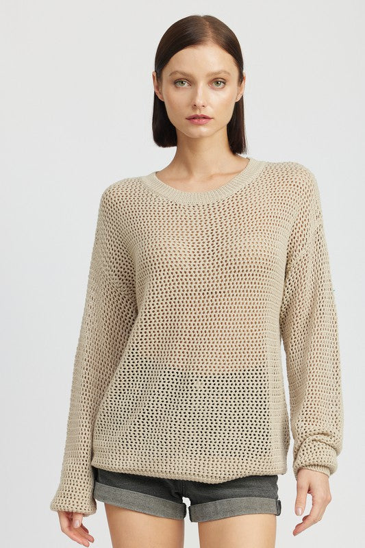 CROCHET LONG SLEEVE TOP- 2 COLORS