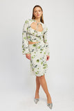 SAGE & CREAM FLORAL BLOUSE WITH NECK TIE