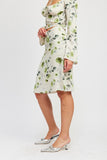 SAGE & GREEN FLORAL MIDI SKIRT WITH FRONT DRAWSTRING
