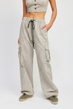 STRIPED CARGO PANTS WITH WAIST DRAWSTRING- NATURAL OR GREY