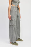 STRIPED CARGO PANTS WITH WAIST DRAWSTRING- NATURAL OR GREY