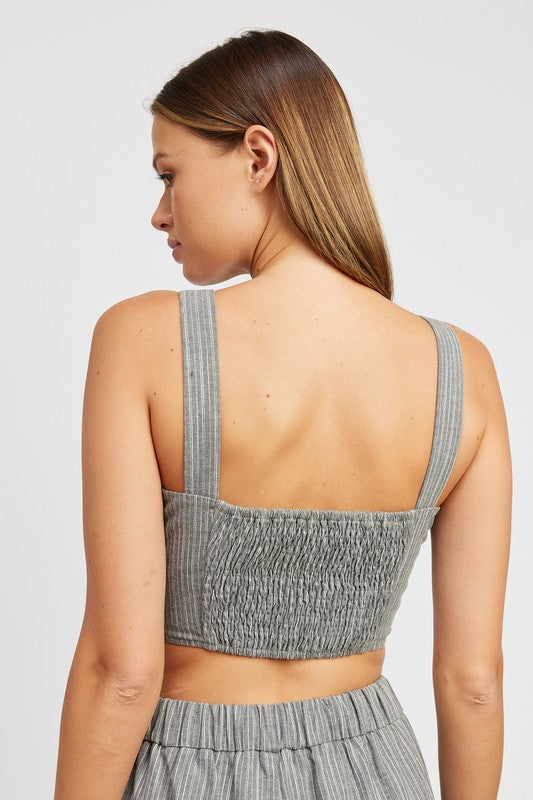 BUTTON DOWN VEST TOP- NATURAL OR GREY