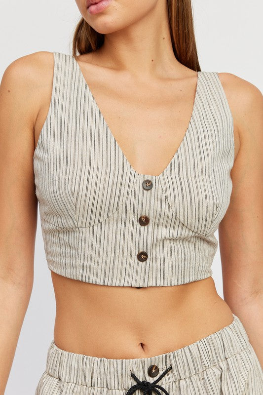 BUTTON DOWN VEST TOP- NATURAL OR GREY