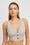 BUTTON DOWN VEST TOP- NATURAL OR GREY