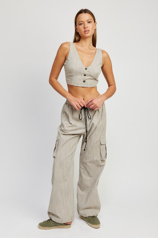 BUTTON DOWN VEST TOP- NATURAL OR GREY