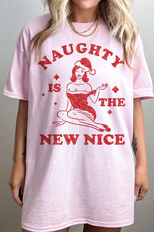 NAUGHTY OR NICE CHRISTMAS OVERSIZED GRAPHIC TEE-5 COLORS