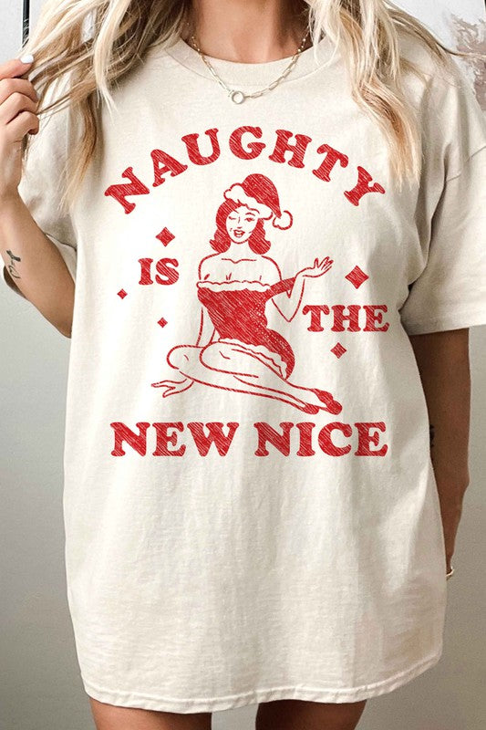 NAUGHTY OR NICE CHRISTMAS OVERSIZED GRAPHIC TEE-5 COLORS