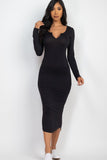 Split Neck Long Sleeve Midi Dress-10 Colors