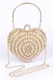 Pearl Studded Heart Shape Top Handle Clutch