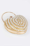 Pearl Studded Heart Shape Top Handle Clutch