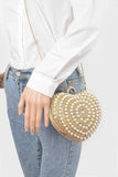 Pearl Studded Heart Shape Top Handle Clutch