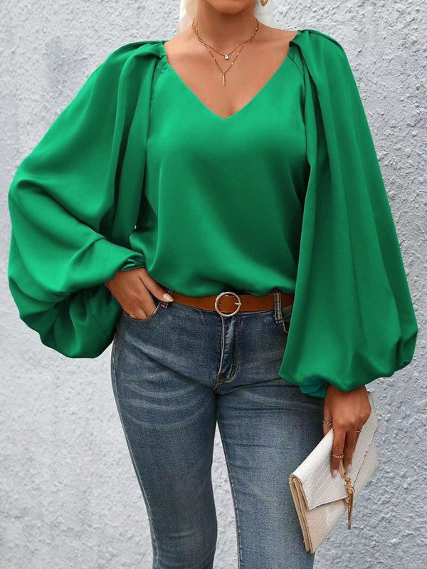Lantern Sleeve Blouse-4 Colors