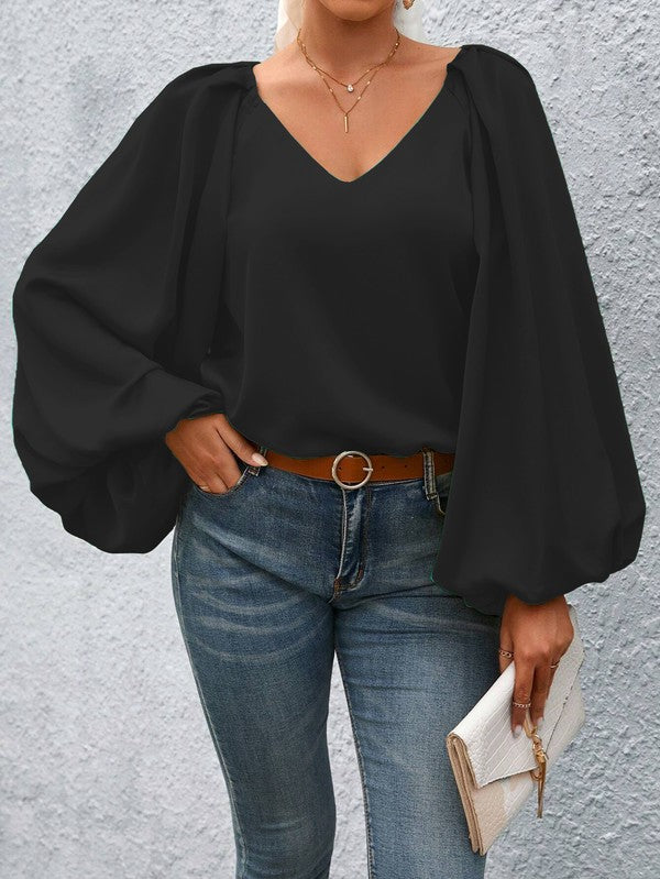 Lantern Sleeve Blouse-4 Colors