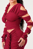 Long Sleeve Wrap Rope Maxi Dress-2 Colors