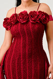 Enchanting Rose Off-Shoulder Dress- Black or Burgundy