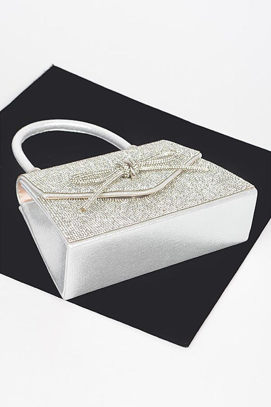Rhinestone Bow Tie Iconic Top Handle Clutch- 2 Colors