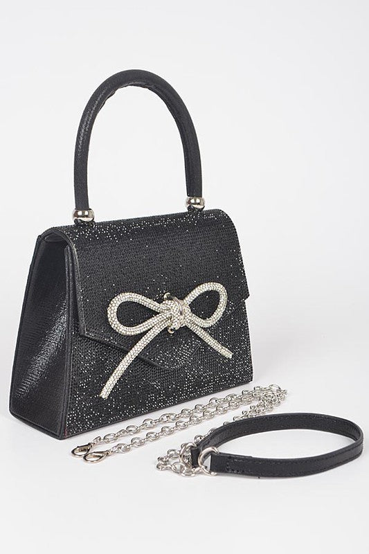 Rhinestone Bow Tie Iconic Top Handle Clutch- 2 Colors