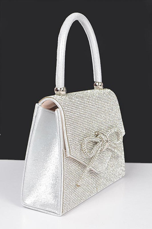 Rhinestone Bow Tie Iconic Top Handle Clutch- 2 Colors