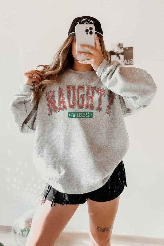 NAUGHTY VIBES CHRISTMAS GRAPHIC SWEATSHIRT-4 COLORS
