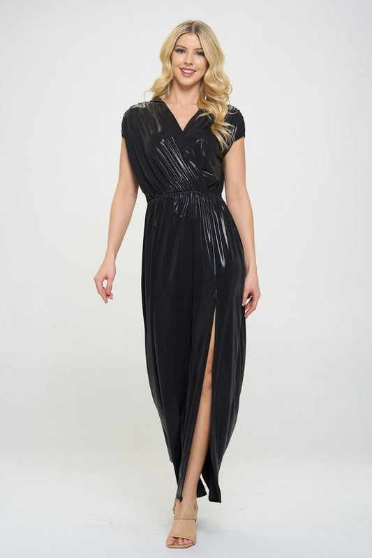 Renee C Sleeveless Black Metallic Maxi Dress