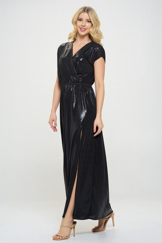 Renee C Sleeveless Black Metallic Maxi Dress
