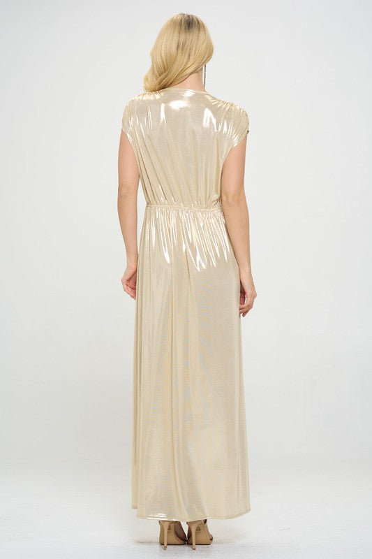 Renee C Sleeveless Sand Metallic Maxi Dress