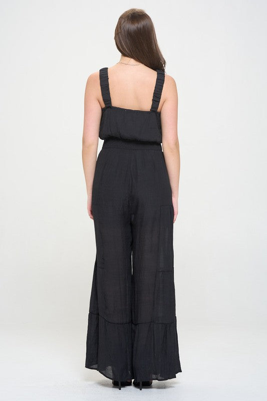 PLUS SIZE ELASTIC STRAP TIERED JUMPSUIT- 2 COLORS