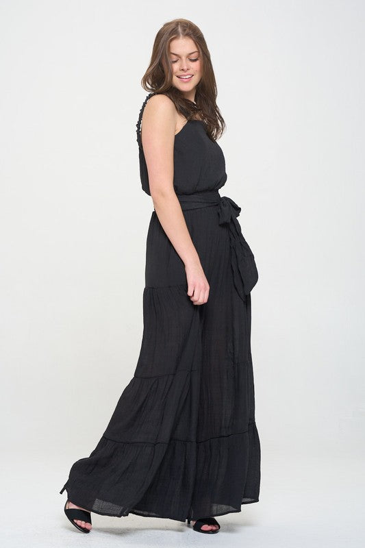 PLUS SIZE ELASTIC STRAP TIERED JUMPSUIT- 2 COLORS