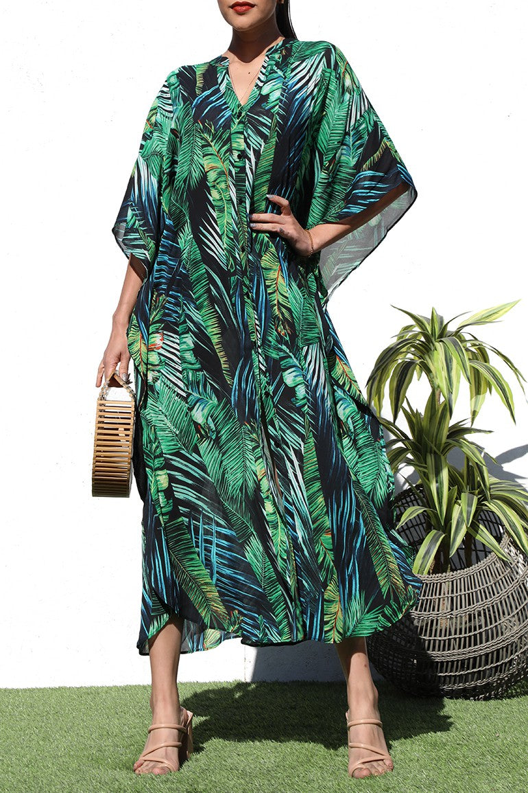 Vacation Palms Immerse Dress- Green/Multi