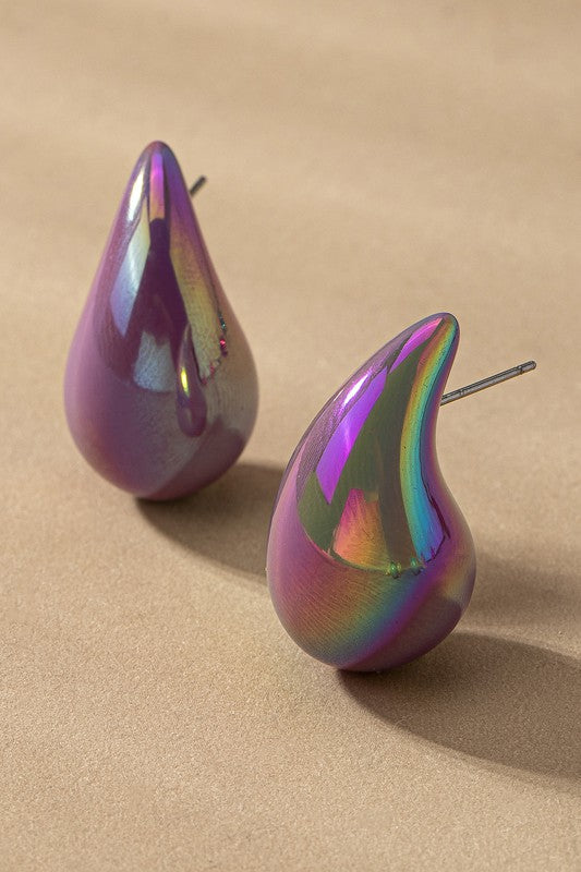 Hollow Puffy Color Covered Teardrop Earrings