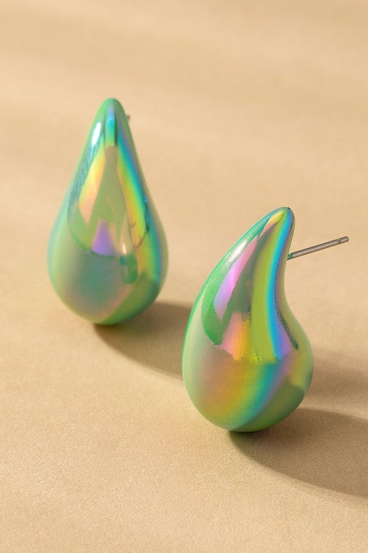 Hollow Puffy Color Covered Teardrop Earrings