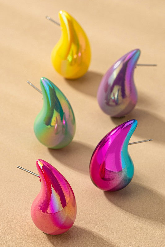Hollow Puffy Color Covered Teardrop Earrings