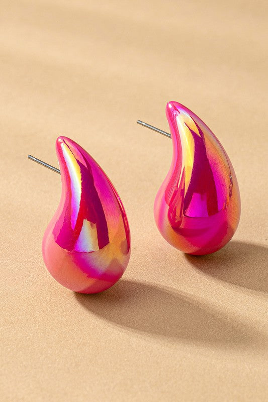 Hollow Puffy Color Covered Teardrop Earrings
