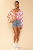 Two Tone Checkered Cropped Knit Cardigan