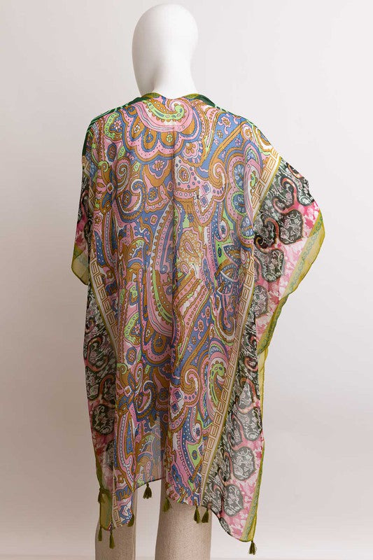 Paisley Print Open Front Kimono w/ Cinched Arms-3 Colors