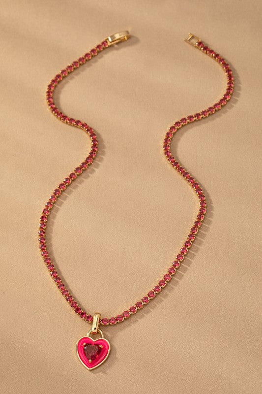 AAA CZ HEART RHINESTONE CHAIN NECKLACE