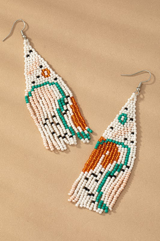 Seed Bead Abstract Pattern Boho Statement Earrings