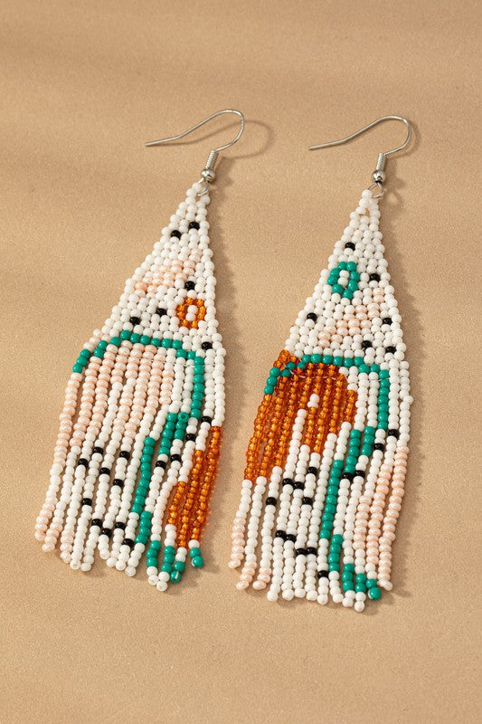Seed Bead Abstract Pattern Boho Statement Earrings