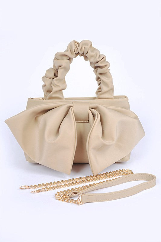 Crinkle Handle Large Bow Tie Clutch Bag-4 Colors