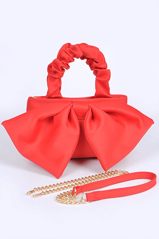 Crinkle Handle Large Bow Tie Clutch Bag-4 Colors