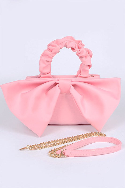 Crinkle Handle Large Bow Tie Clutch Bag-4 Colors