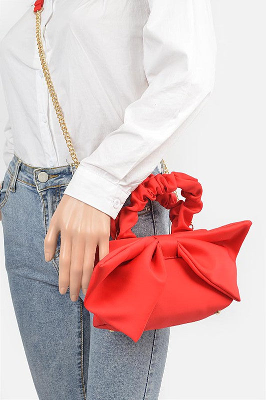Crinkle Handle Large Bow Tie Clutch Bag-4 Colors
