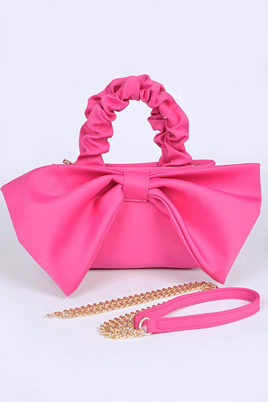 Crinkle Handle Large Bow Tie Clutch Bag-4 Colors