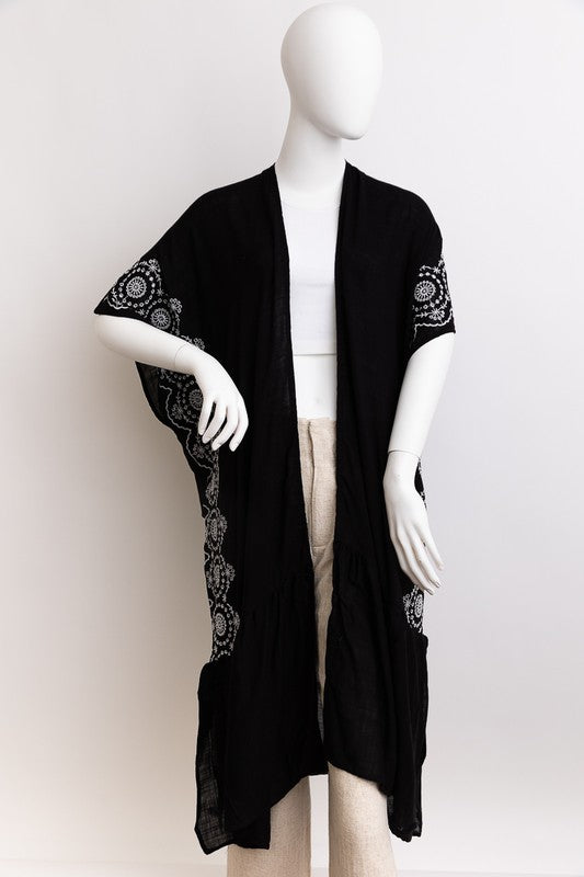 Boho Tribal Embroidered Longline Kimono-4 Colors