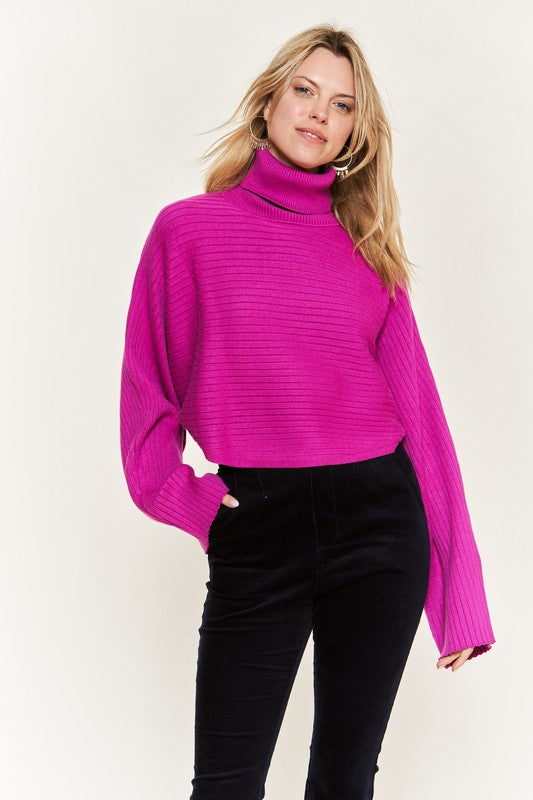 Plus Size Mock Neck Wide Sleeves Top-2 Colors
