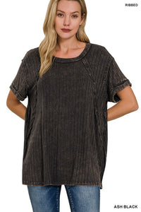 Ribbed Raglan Dolman Sleeve Boat-Neck Top-3 Colors