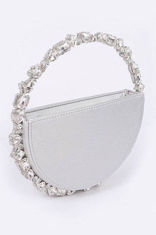 Crystal Handle Metallic Circle Clutch-2 Colors