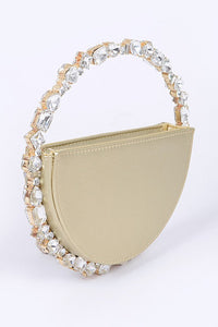 Crystal Handle Metallic Circle Clutch-2 Colors