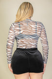 Plus Size Zebra Print Sexy Sheer Mesh Bodysuit- 2 Colors