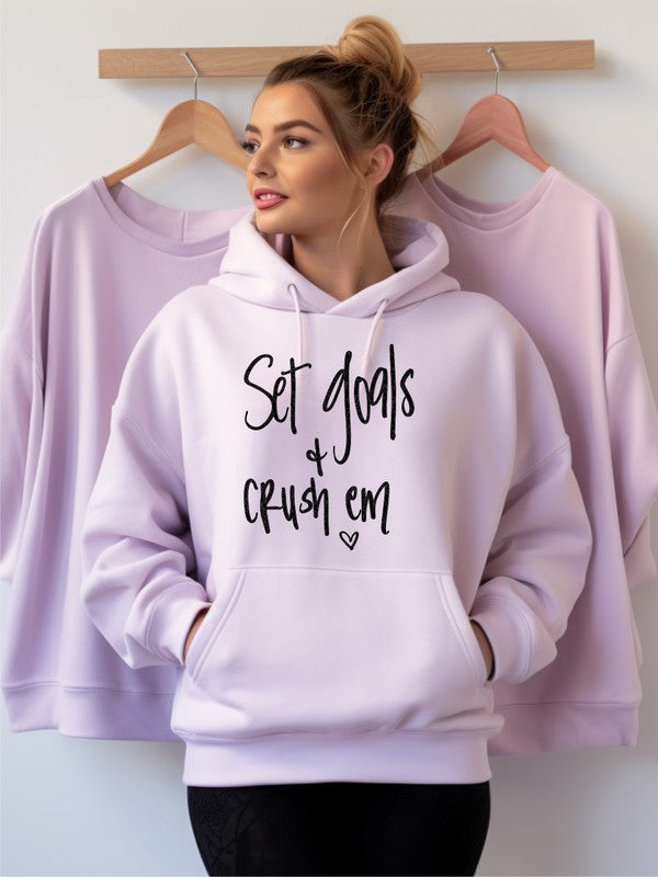 Plus Size Set Goals and Crush Em Graphic Hoodie- 5 Colors